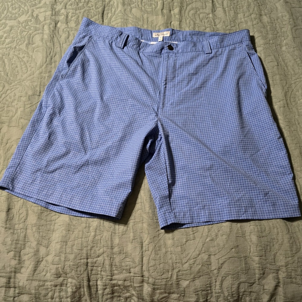 Peter Millar Men's‎ Size 38 Blue Gingham Shackleford Hybrid Golf Short